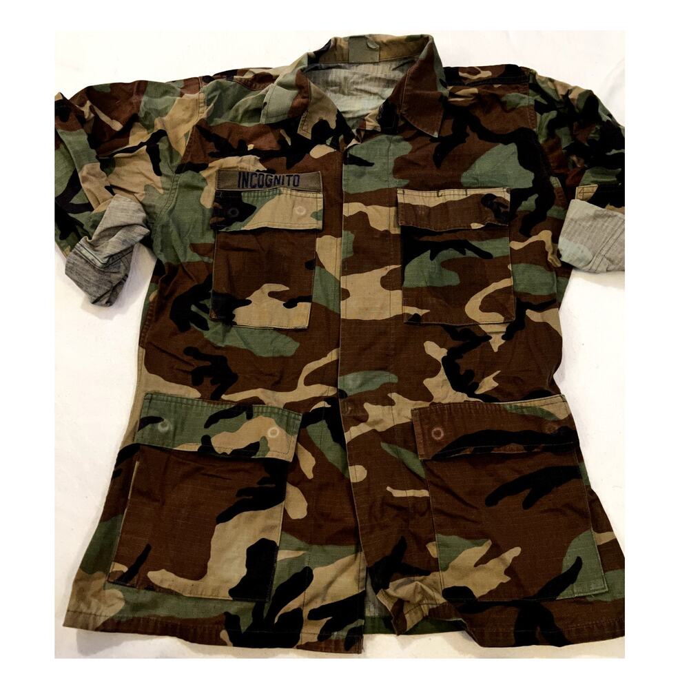 Mens Camouflage Military Style Field Jacket "INCOGNITO" Patch Cargo Pockets